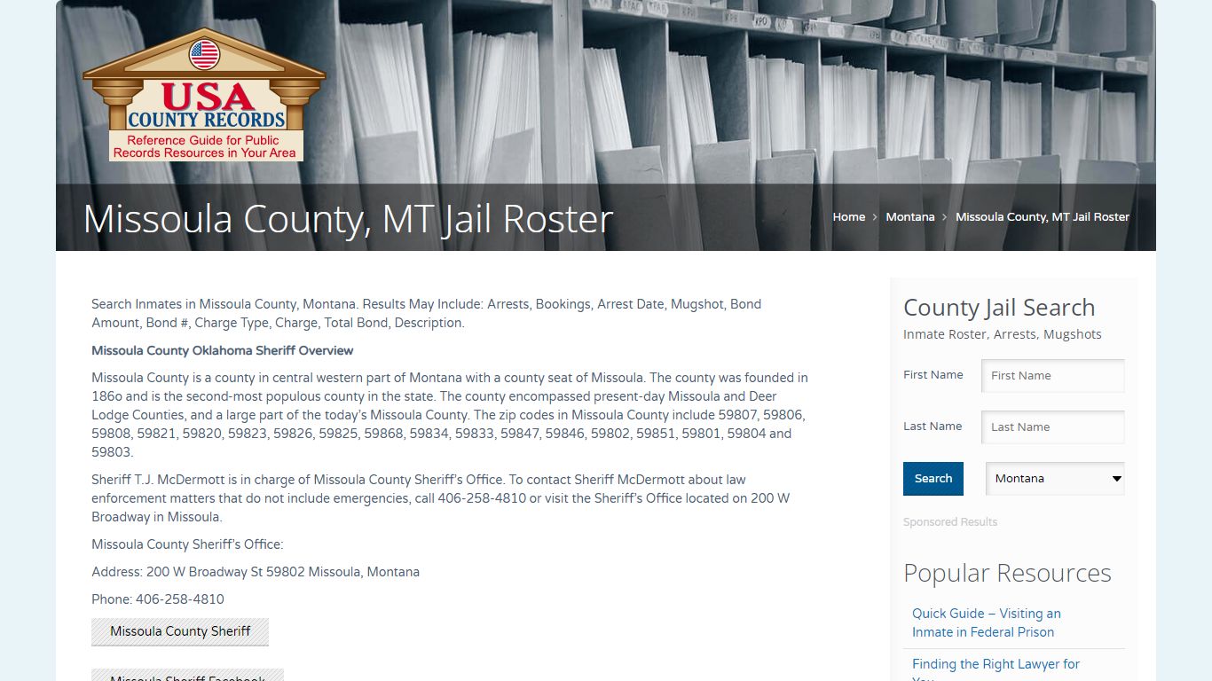 Missoula County, MT Jail Roster | Name Search